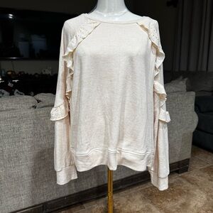 89th & Madison Oatmeal Ruffle Sleeve Top